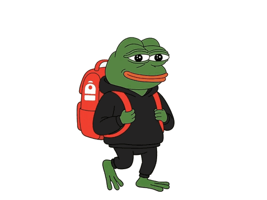 Animated Backpack Pepe wearing his red backpack